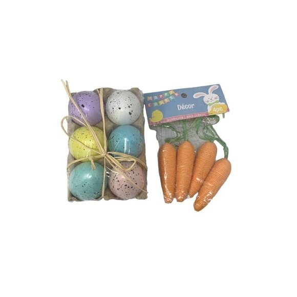 Easter Farmhouse Eggs Carrots Fake Faux Plastic Twine Raffia Tier Tray Decor - Picture 3 of 3